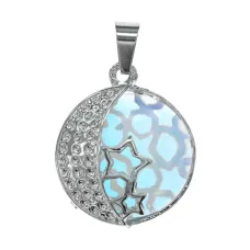 Кулон Две звезды и полумесяц, d.2см, лунный камень BJK481-02