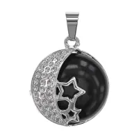 Кулон Две звезды и полумесяц, d.2см, черный агат BJK481-03