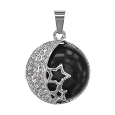 Кулон Две звезды и полумесяц, d.2см, черный агат BJK481-03