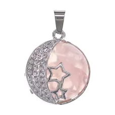Кулон Две звезды и полумесяц, d.2см, розовый кварц BJK481-05
