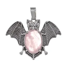 Кулон Летучая мышь, 3х4см, розовый кварц BJK486-03