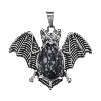 Кулон Летучая мышь, 3х4 см, снежный обсидиан BJK486-04