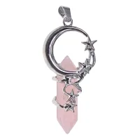 Кулон Звезды и полумесяц, 4х2см, розовый кварц BJK488-02