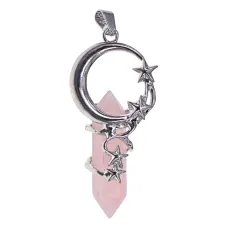 Кулон Звезды и полумесяц, 4х2см, розовый кварц BJK488-02