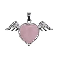Кулон Сердце с крыльями, 3х5см, розовый кварц BJK489-03