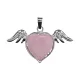 Кулон Сердце с крыльями, 3х5см, розовый кварц BJK489-03