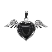 Кулон Сердце с крыльями, 3х5см, черный агат BJK489-05