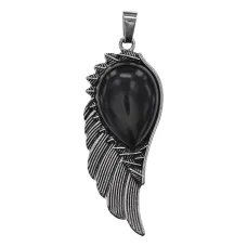 Кулон Крыло, 6х2см, черный агат BJK494-02