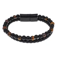 Кожаный браслет с бусинами из натуральных камней, 21см BS862