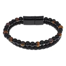 Кожаный браслет с бусинами из натуральных камней, 21см BS862