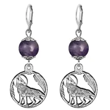 Серьги-амулеты Волк (защита, сила, победа), аметист SE-MKA21-07