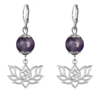 Серьги-амулеты Ом и лотос (защита, гармония, развитие), аметист SE-MKA21-30