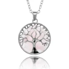 Кулон с цепочкой Дерево жизни 21мм, розовый кварц BJK132-3
