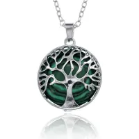 Кулон с цепочкой Дерево жизни 21мм, малахит (синт.) BJK132-4