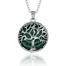 Кулон с цепочкой Дерево жизни 21мм, малахит (синт.) BJK132-4