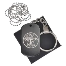 Черный жетон Дерево жизни и Пентаграмма BKZB-001