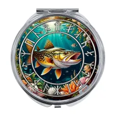 Складное зеркало Славянский Тотемный Годослов - Жемчужная Щука ZER-0500