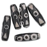 Тибетская бусина Дзи 8 глаз, нат. агат, 1 шт, размер ~30x11мм BDZS-029-1