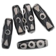 Тибетская бусина Дзи 8 глаз, нат. агат, 1 шт, размер ~30x11мм BDZS-029-1