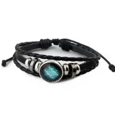 Браслет Водолей, кожа, металл BS071-01
