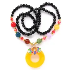 Бусы с большим кулоном в ассортименте, акрил, металл BUS021MIX