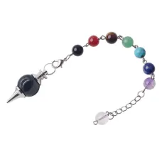 Большой маятник для биолокации Семь Чакр 40х18мм с камнем Черный агат