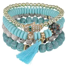 Набор из 4 браслетов, цвет голубой+золотой BSN016-1