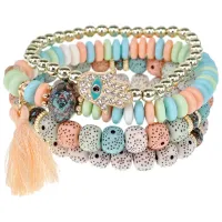 Набор из 4-ех браслетов, цвет пастель+золотой BSN016-2