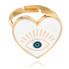 Безразмерное кольцо от сглаза Сердце, цвет белый KL114