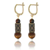 Серьги-амулеты с руной Гебо (Бизнес, партнерство, семья, гармония), тигровый глаз SER007