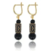 Серьги-амулеты с руной Турисаз (Успех в делах, защита, сексуальность), черный агат SER008