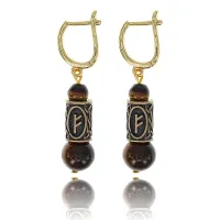 Серьги-амулеты с руной Феху (Карьера, бизнес, богатство, любовь), тигровый глаз SER016