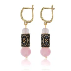Серьги-амулеты с рунами Дагаз и Ингуз (Благополучие, здоровье, долголетие), розовый кварц SER025