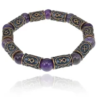 Рунический браслет Одал с натуральным камнем Аметист BSRL012