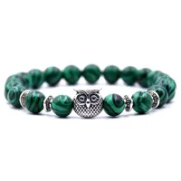 Браслет Сова из камня Малахит (синт.) 8мм BJBS-102M-S
