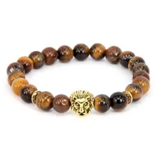 Браслет Лев из натурального камня Тигровый глаз 8мм BJBS-105T