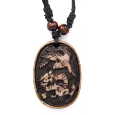 Амулет Дракон и Феникс, имитация резьбы по кости, пластик, со шнурком AP017