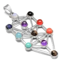 Кулон-амулет Дерево Сефирот 7 чакр с натуральными камнями 5,4см, без шнурка CHA501-05