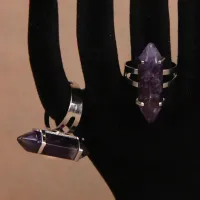 Кольцо с натуральным камнем Аметист, безразмерное, нерж.сталь KL017-07