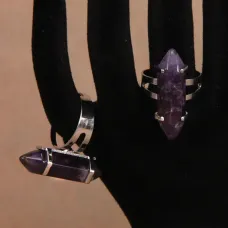 Кольцо с натуральным камнем Аметист, безразмерное, нерж.сталь KL017-07