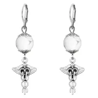 Серьги-амулеты Кадуцей (здоровье, бизнес, гармония), кахолонг SE-MKA23-33