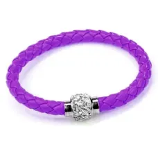 Кожаный браслет с магнитным замком со стразами фиолетовый BS001V