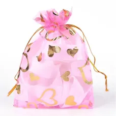 Мешочек из органзы Сердечки 10х12см, цвет розовый MS018-03