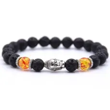 Браслет Будда, лава, янтарь, d.8мм BJBS-127