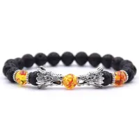 Браслет Драконы, лава, янтарь, d.8мм BJBS-128