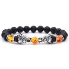 Браслет Драконы, лава, янтарь, d.8мм BJBS-128