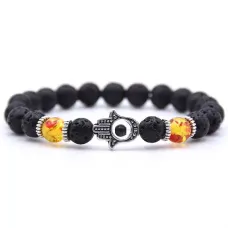 Браслет Хамса, лава, янтарь, d.8мм BJBS-131