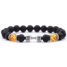 Браслет Гантеля, лава, янтарь, d.8мм BJBS-132