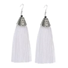Серьги - кисточки с колпачками 10,5 см, цвет белый SE044-2
