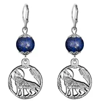 Серьги-амулеты Волк (защита, сила, победа), лазурит SE-MKA26-07